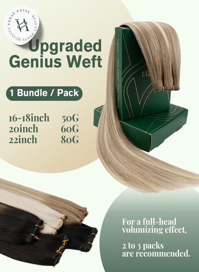 Ugeat Genius Weft Hair Extensions Balayage Light Brown Mix Platinum Blonde Genius Weft Hair Extensions Human Hair Platinum Blonde for Wedding Medium Length 18 Inch 50g - Image 3